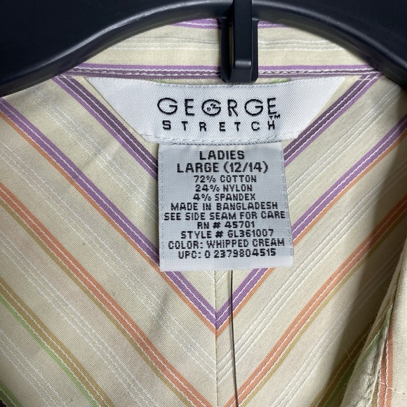 George Stretch Whipped Cream Colorful Pin-stripe Button Up Women's L 3/4 Sleeve - Picture 12 of 16